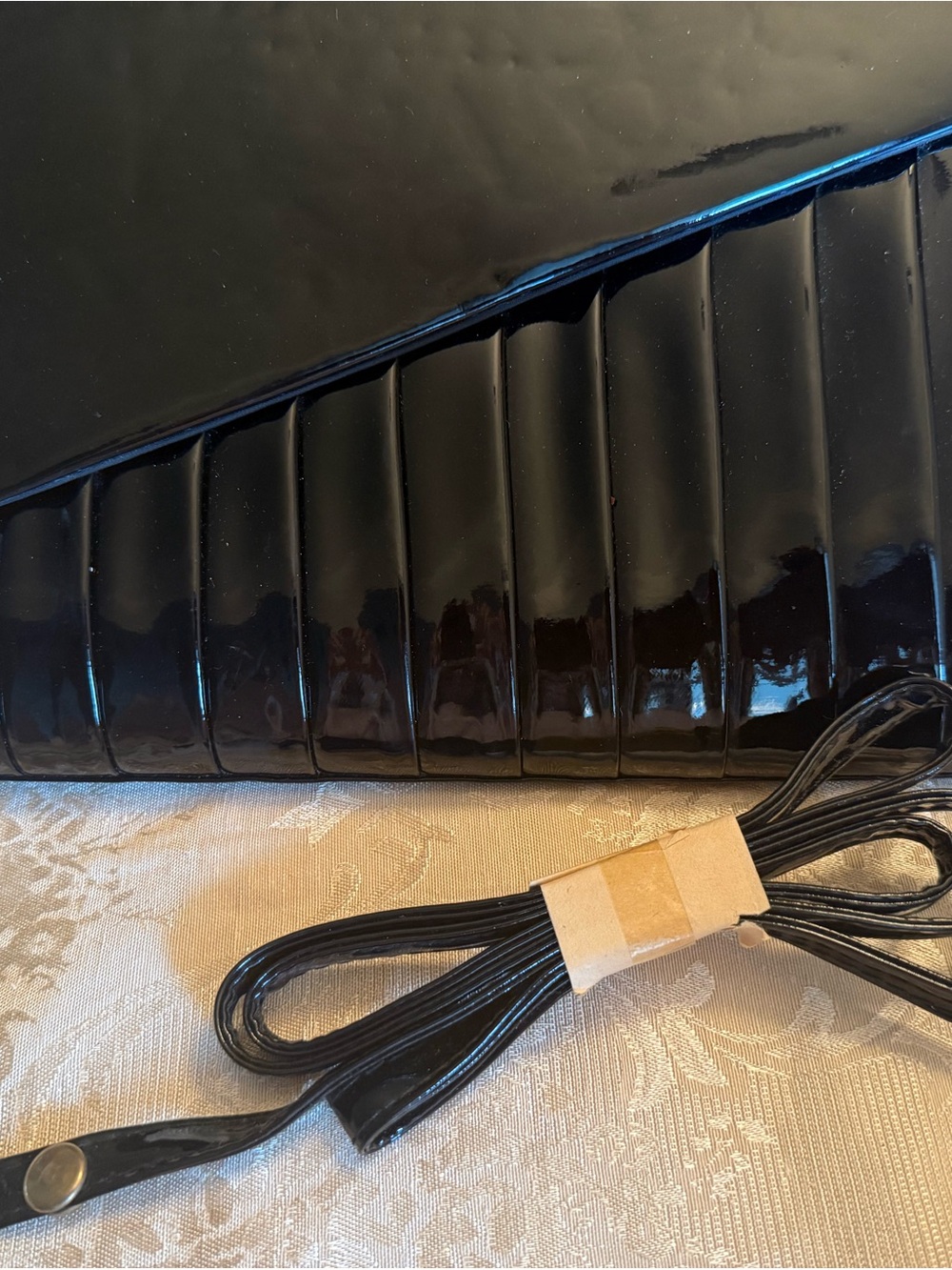 Vintage Marshall Field’s Black Patent Clutch Purse Pleated Mod Handbag